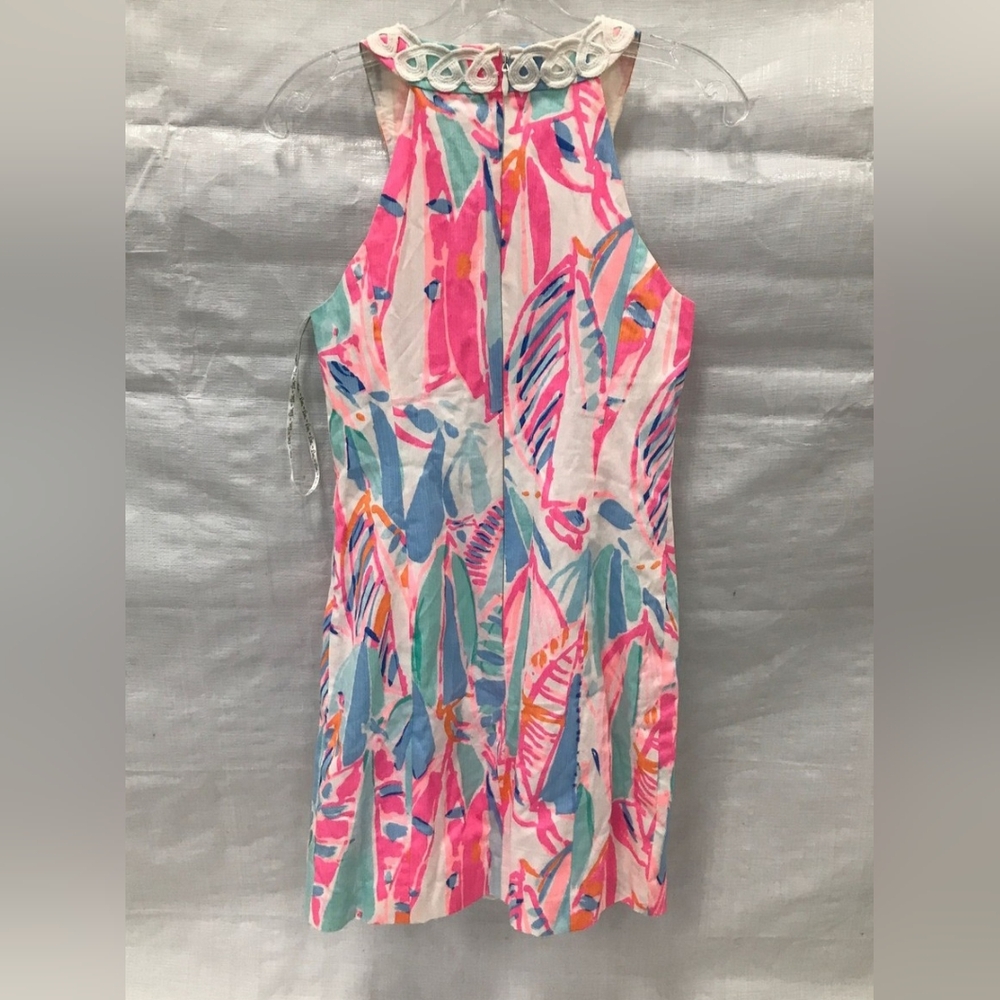 Lilly Pulitzer Designer Pink and Blue Sleeveless V-Neck Sun Dress 2 - Picture 2 of 3